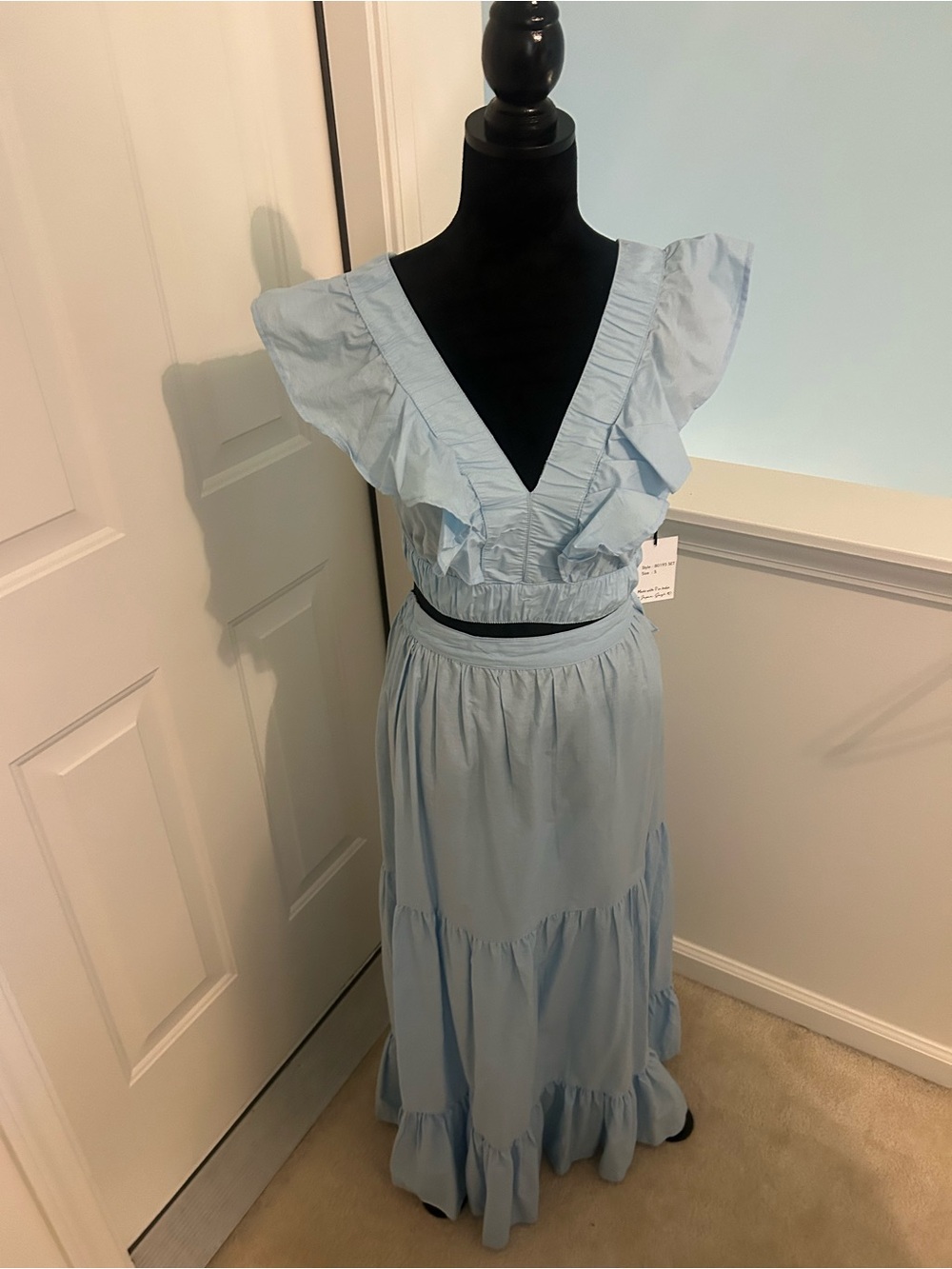 Light Blue Ruffle Maxi Skirt Set - These Three Boutique